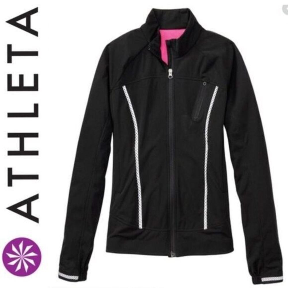 Athleta Womens‎ Black Pink Reflective Trim Cycling Jacket Full Zip Small